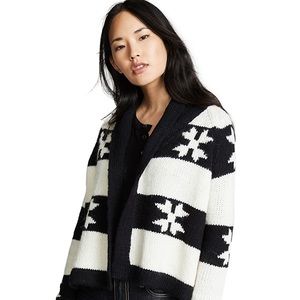 Shawl Collar Black & White Patterned Women's Sweater